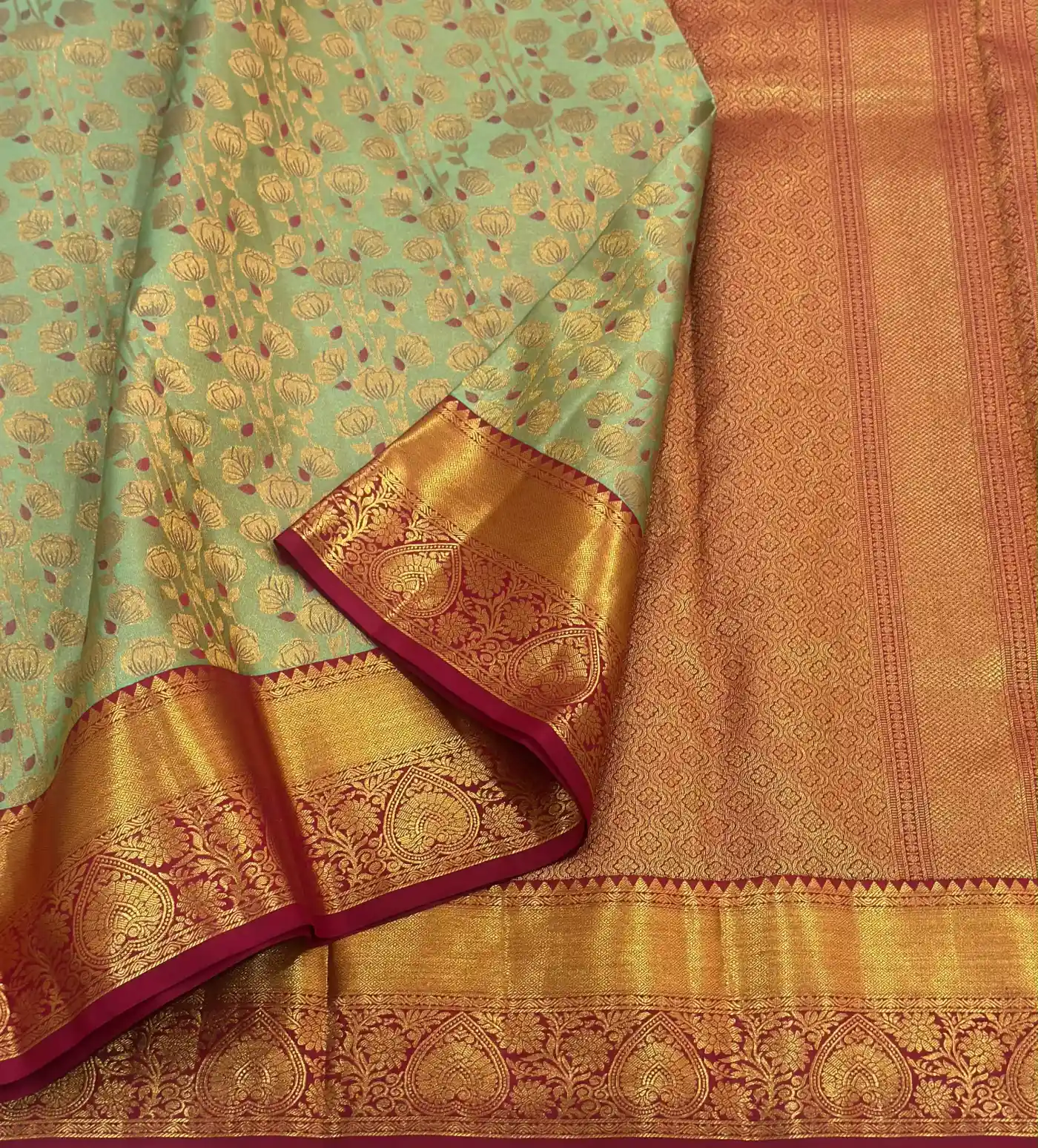 Light Sea Green Kanchipuram Handloom Bridal Silk Saree